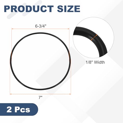 QUARKZMAN 2 szt. O-ring z kauczuku nitrylowego AS-261, o-ringi 6-3/4" ID, 7" OD, 1/8" szerokość okrągłego uszczelki do naprawy hydrauliki maszyn (70 Durometr, czarny)