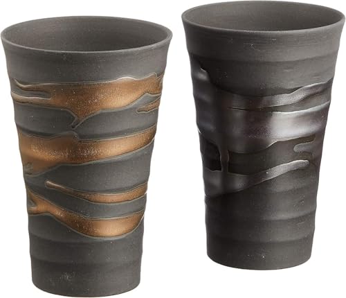 エールネット(Ale-net) タンブラー 2個セット 直径7.5×高さ11cm 250ml 金昇窯 金銀流し ほろ酔いカップ ペア 木箱入り 陶器 美濃焼 日本製