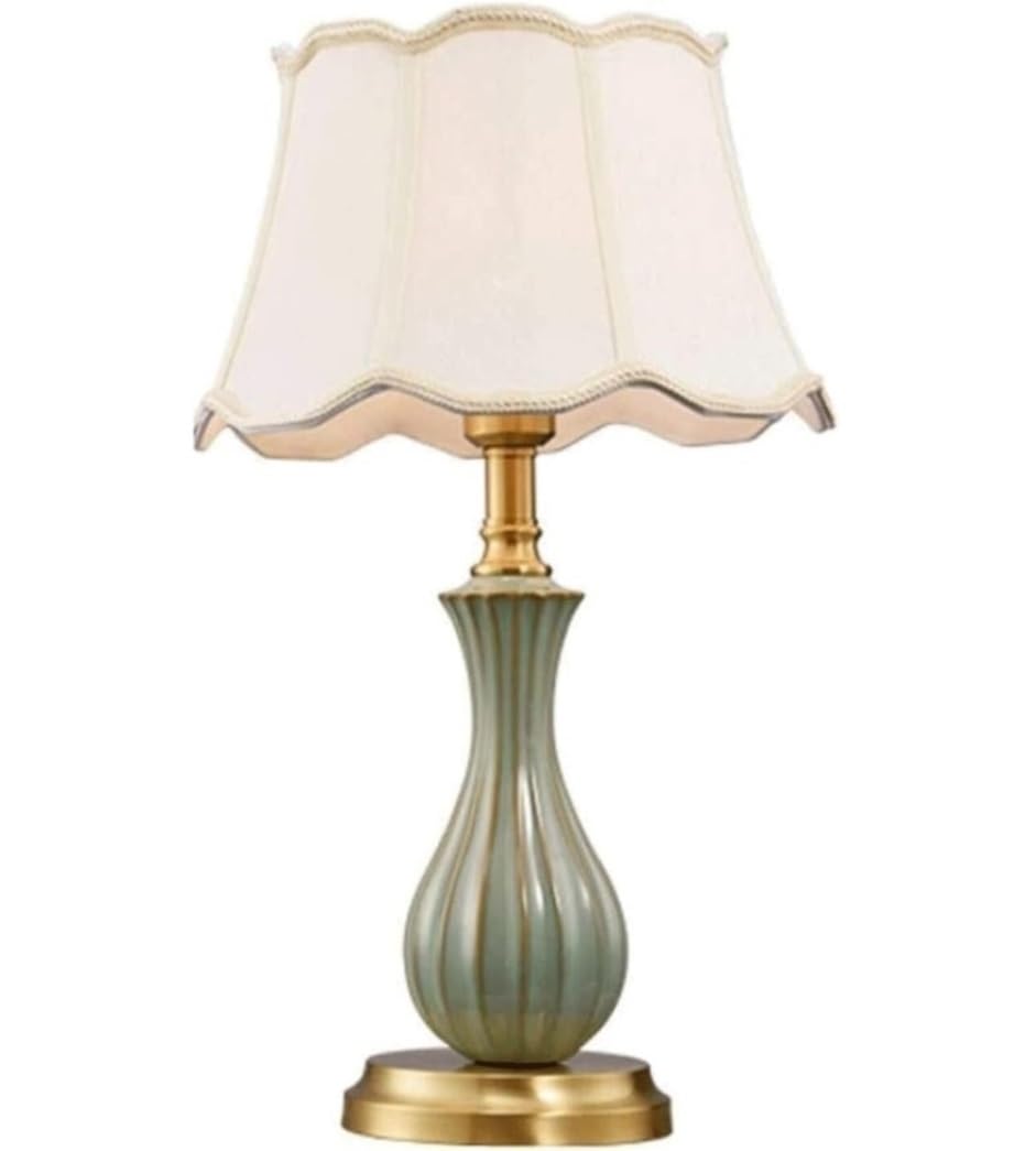 asdchZen Desk Lamps For Reading Ceramic Table Lamp Metal Base Desk Lamp Fabric Lampshade Desk Light E27 Nightstand Lamp Lamps For Living Room-Remote Control,Remote Control Switch