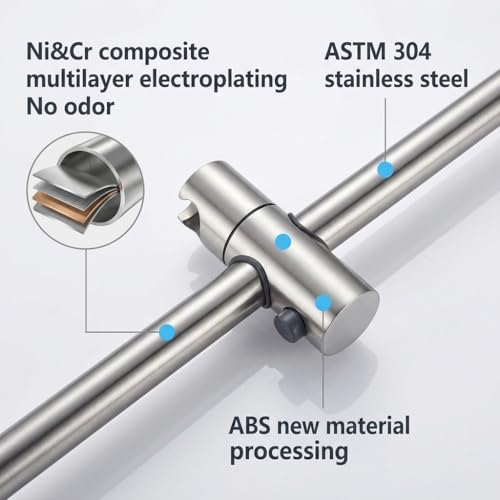 Image of HASTHIP Shower Slide Rail, 59cm Stainless Steel Shower Head Bracket, Sliding Shower Head Holder for 18-25mm Handle, No Drill Wall Mounted Shower Holder, Angle & Height Adjustable