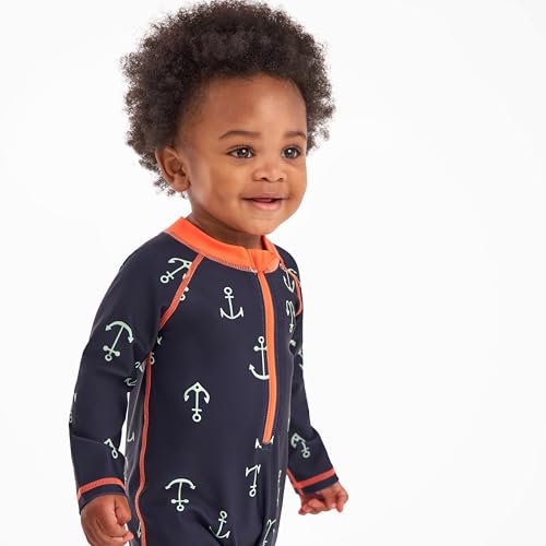 Gerber Baby Boys Toddler Long Sleeve One Piece Sun Protection Rashguard Swimsuit, Blue Anchor, 3-6 Months - image 2