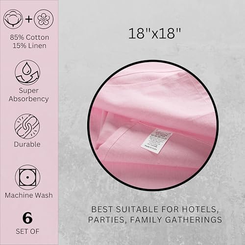 Image of FINGERCRAFT Table Napkins 18x18 Inches Set of 6 Cotton Linen Blend Fabric Dinner Cloth Napkins Washable and Reusable, Good Absorbency for Home, Parties, Hotels (Pastel Pink)
