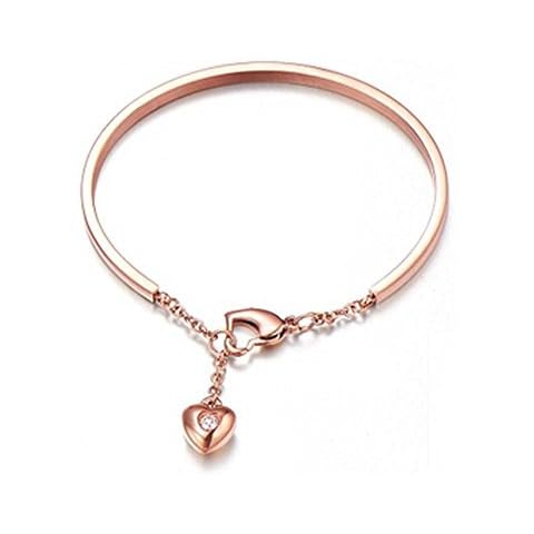 findout ladies 14K rose gold plated titanium steel hanging heart diamond bracelets,for women girls,(f1085) Cover