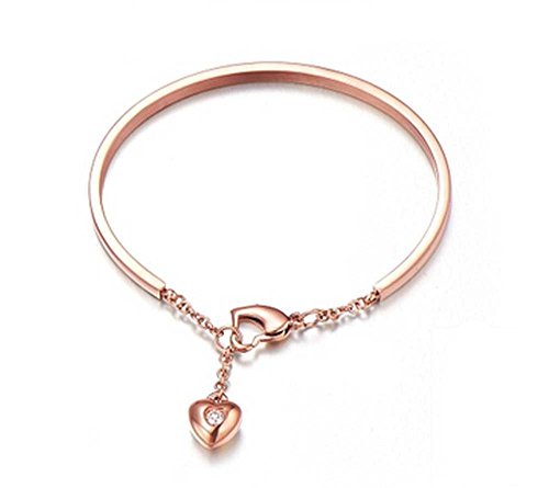 findout 14K chapado en oro rosa de acero de titanio colgantes pulseras de diamantes corazón, para mujeres niñas, (f1085)