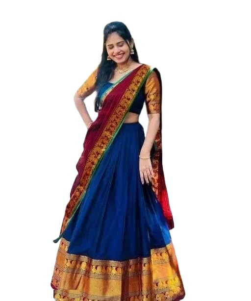 Image of ZITON ARICO MART Women's Indian Traditional Kanjivaram Silk Pure Weaving Lehenga Choli Along With Dupatta And Blouse Piece, Half Saree (Unstitched)