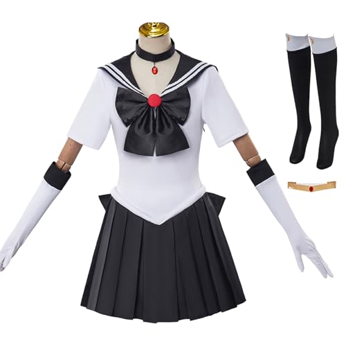 AYIMEIS Meiou Setsuna Cosplay Outfit Damen Anime Sailor Mond Kostüm Set Sailor Pluto Verkleidung Japanisch Matrosen Uniform Weihnachten Halloween...