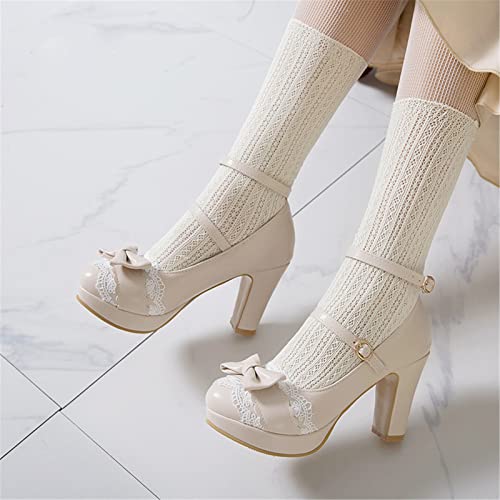 Image of MEOTINA Cute Bow Heels Mary Janes Shoes Women Dress Platform Strappy High Heels Kawaii Shoes
