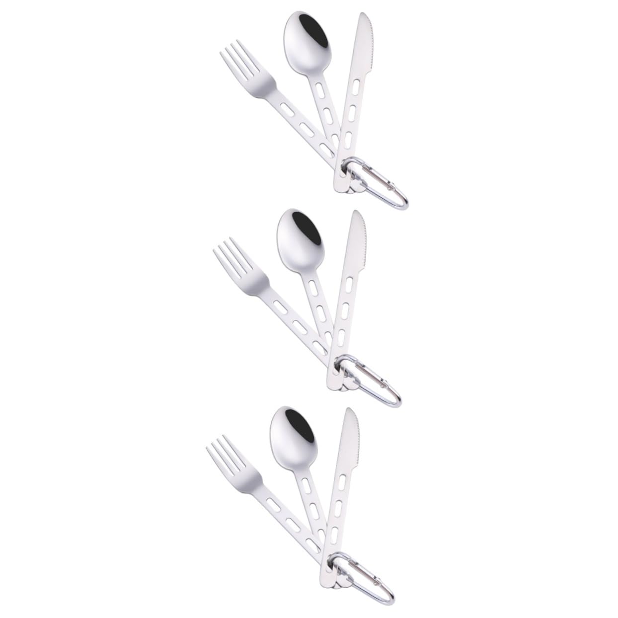 Toddmomy 3sets Posate Portatili Acciaio Inossidabile Per Campeggio e Viaggi Kit Completo Con Forchetta Cucchiaio e Cutter Facile Da Trasportare Per Picnic e Attività Outdoor