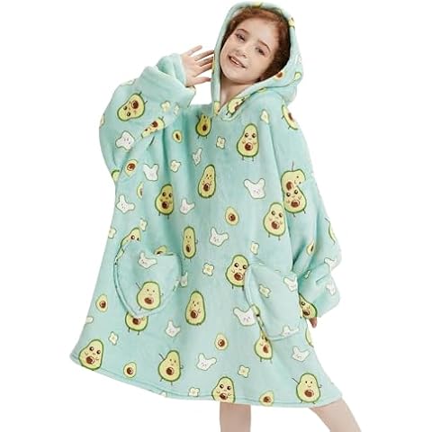 Mewkou Wearable Blanket Hoodie for Kids Oversized Sherpa Blanket Hoodie for Kids Boys Girls Teens 6-13YR,Green Avocado Cover