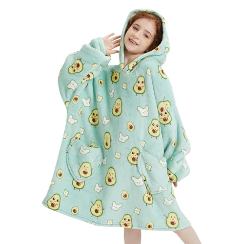 Mewkou - Manta con capucha para niños, manta de sherpa de gran tamaño para niños, niñas, adolescentes y niños pequeños, Kid-aavocado, Kids 6-13YR