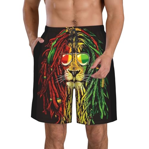 Rasta Lion Boardshorts Men's Casual Swim Trunks Quick Dry Drawstring Beach Swim Shorts