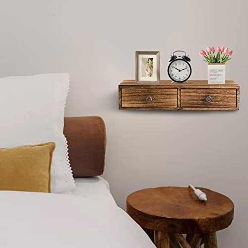 Yesland RUSTIC WOOD WALL SHELVES 2 Packs Floating Nightstand With Drawer thumb #4