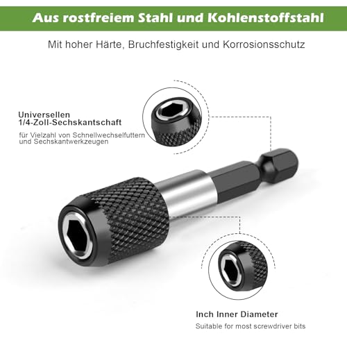 Bithalter Magnetisch 6er Set – Bit Verlängerung 1/4\ Sechskant 60/100/150mm – Magnetischer Bithalter mit Schnellwechsel & Bit Halter für Bohrmaschine, Akkuschrauber, Schraubendreher
