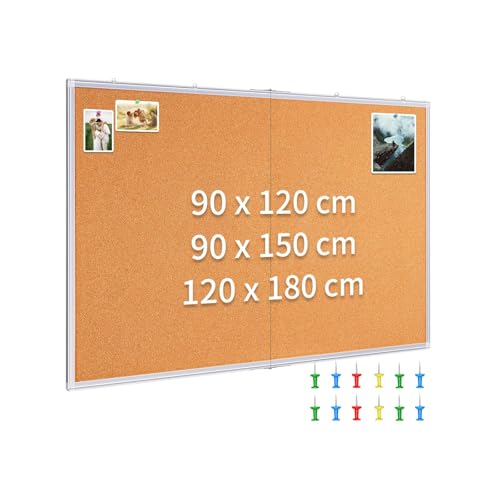 maxtek Tablero de Corcho con Marco de Aluminio 150 × 90 cm, Pizarra Corcho de Pared, Tablon de Anuncioscon 12 Chinchetas y Kit de Montaje para Oficina, Cocina y Hogar