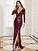 Women's Sequin Dress Long Sleeve High Thigh Slit Evening Gowns Burgundy US10