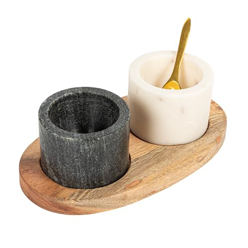 Marble Bowls on Mango Wood Base with Salt Spoon