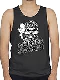 Sprüche Statement mit Spruch - Moin Ihr Spacken mit Totenkopf - 3XL - Schwarz - BCTM072 - Tanktop Herren und Tank-Top Männer