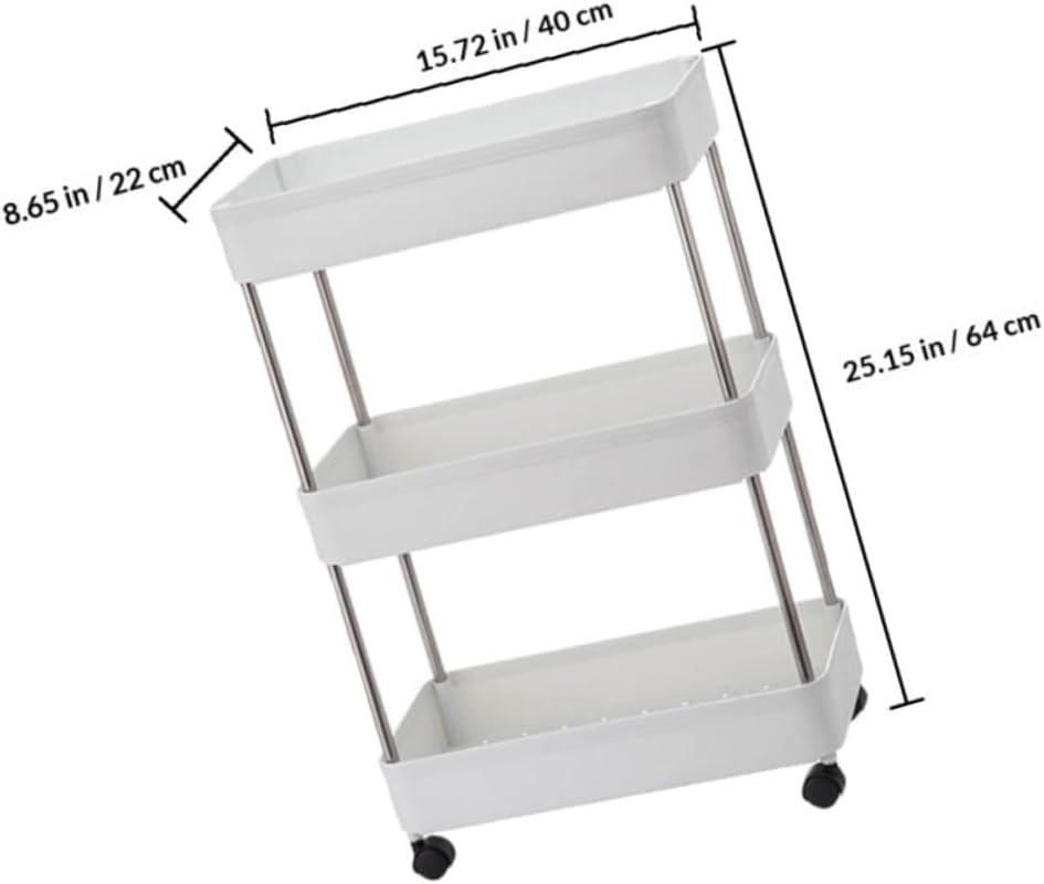 Housoutil Multi-Layer Rolling Storage Cart with 3 Wide Shelves, Pp Kitchen and Bathroom Storage Rack Trolley Organizer for Home and Bathroom Use