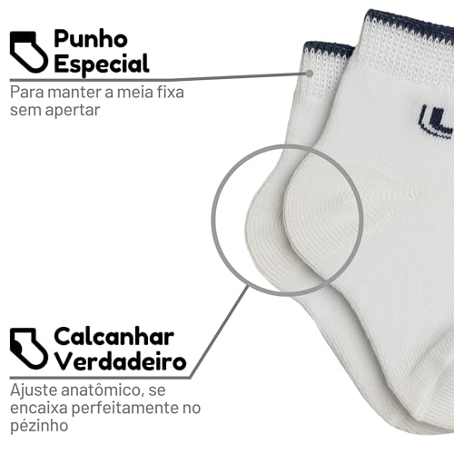 Kit 09 Pares de Meia Bebê Lupo Baby Algodão Infantil Unissex | 9 Branco (0901) | RN (0 a 4 Meses)