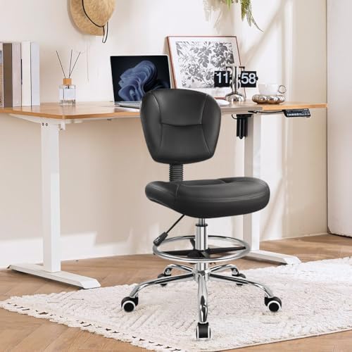 Image of WKWKER Drafting Chair with Back Footrest Adjustable Office Chair (Black) | adjustable desk chair, drafting stool with backrest, counter task chair, suitable for Lab Kitchen salon bar counter workbench