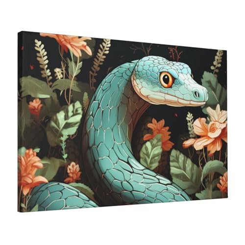 Impression sur toile serpent et fleur poster suspendu pour decorer un bureau