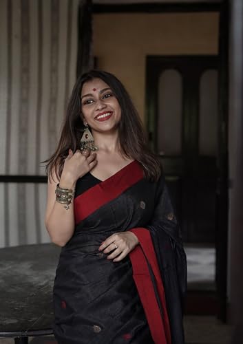 Image of Women's Cotton Woven Soft Sarees With Attach Blouse Piece.