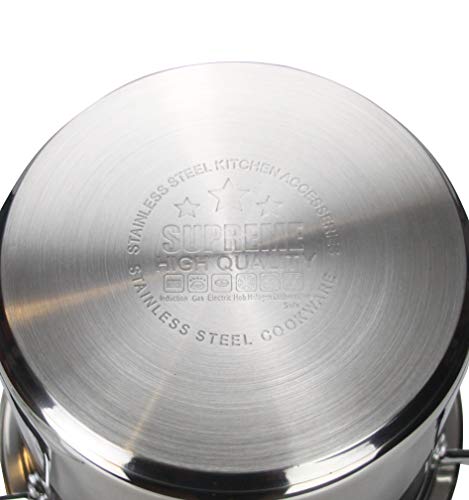 Stainless Steel Induction Stock Pot with Glass Lid Finish Deep Glass Lid Stock Pot Cooking Pot Induction Base Bottom with Soft Insulated Handles (32cm) Main Image