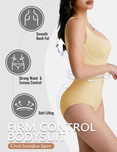 Image of Women's Tummy Control Shapewear Bodysuit High Neck Seamless Body Shaper Sleeveless Racerback Thong Body Suit Tank