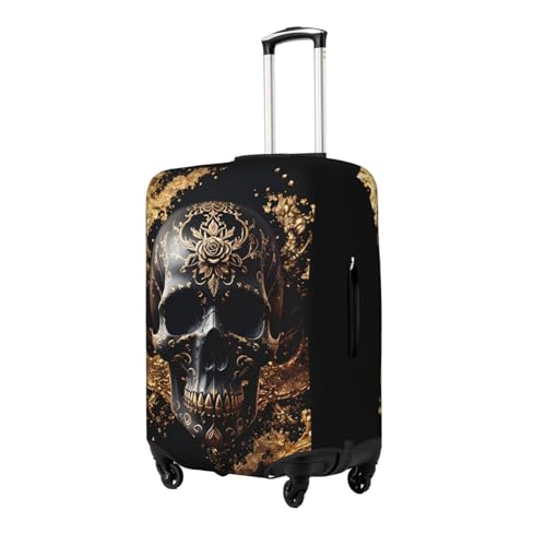 Gold Pattern Black Skull Luggage Cover Protector Anti-Scratch Washable Fits 18-32 Inch Luggage-Medium2