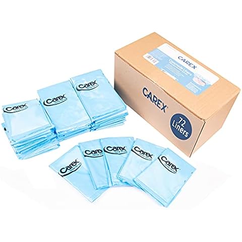 Carex Premium Commode Liners 72 Pack Leak Proof Fits Most Commodes with Absorbent Powder Holds 2 Quarts Liquid Disposable, Commode Liners with Absorbent Pads Cover