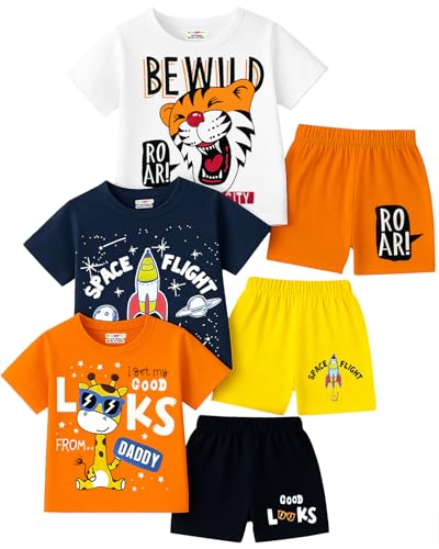 Image of Kuchipoo Boys Regular Fit Cotton T-Shirts and Shorts Set