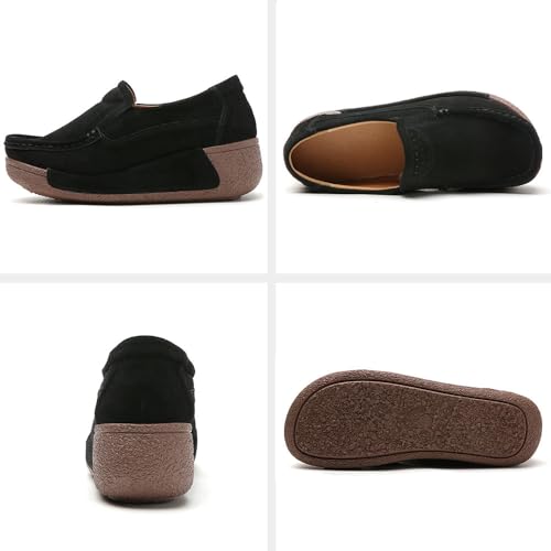 Image of YING LAN Women Slip On Loafers Comfort Suede Moccasins Wide Low Top Shoes