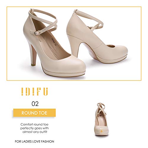 Idifu Women's Tracy Platform High Heels Closed Toe Pumps Strappy Cross Ankle Strap Shoes For Casual Work Wedding (8.5 M Us, Nude Pu) #TOP3