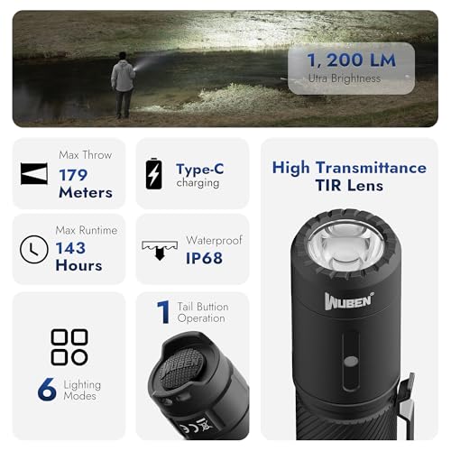 Image of WUBEN C3 Flashlight 1200 High Lumens Rechargeable Flashlights 6 Modes Super Bright IP68 LED Tactical Flashlight for Camping, Home, Emergency, Rescue, Hunting, Inspection, Repair, Tool Gifts for Men