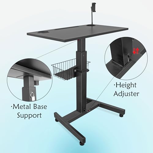 Image of Isomars Ergonomic Height Adjustable Laptop Table. Sit Stand Table with Lockable Wheels. Standing Desk for Home & Office with Adjustable Height (Black)
