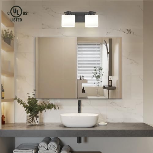 Image of 15 Inch Black Bathroom Light Fixtures over Mirror 2 Light Matte Black Vanity Light Milk Glass Makeup Shower Lamp Small Farmhouse Wall Sconce Modern Desk Vintage Rustic Bath above Sink Lighting