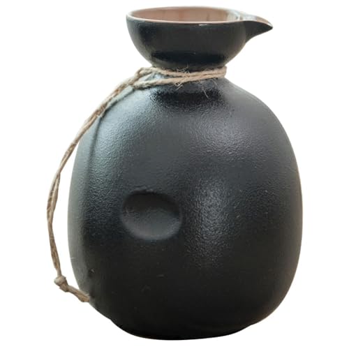 Yardwe Ceramic Wine Jug - Japanese Sake Bottle for Home Use Elegant Black Ceramic Design Reusable Sake Carafe Decorative Tableware for Dining