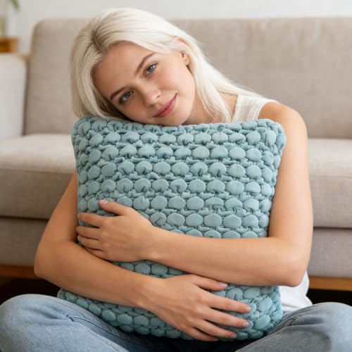 Image of Velvet Pillow Cover 24x24 Teal Textured Bubble Euro Shams