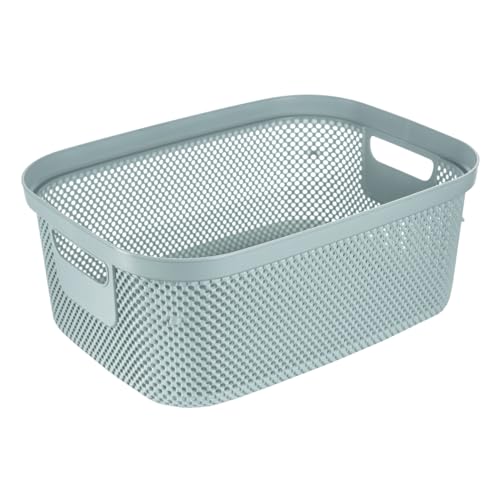 keeeper Aufbewahrungskorb in Strick-Optik, 12 l, Seitengriffe, Luftdurchlässig, Kunststoff, 37,8 x 28,4 x 15,2 cm, Stine, Blau (Nordic Blue)