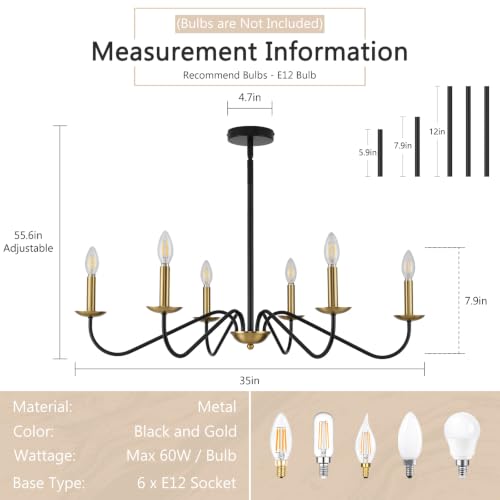 Jonsi Modern Black and Glod Chandelier for Dining Room,35 Inch Farmhouse Chandelier Light Fixture, Dining Room Light Fixtures Over Table by Jonsi - Used condition - Image 2