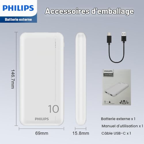 Batterie Externe PHILIPS Powerbak DLP1810NW 10000 mAh 2 Ports 5 Volts - vue 8