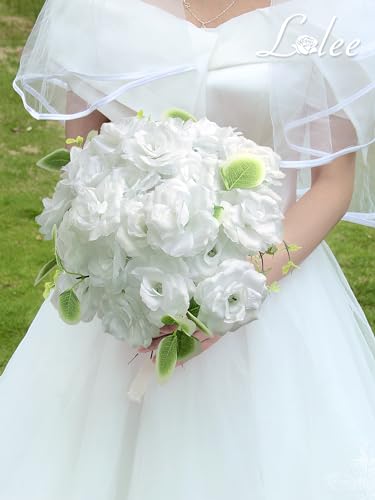 LELEE 108pcs White Roses Head Flowers with Stem - Artificial Flowers Rose Bulk - Silk Rose Fake Flower for Wedding Bouquet Party Home Decor DIY Baby Shower Centerpieces Tables Decoration