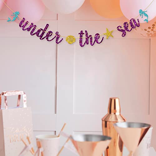 Halawawa Purple Glitter Under The Sea Banner, Ocean Theme Birthday/Baby Shower Party Decor Banner, Kids Boys Girls Birthday Party Decoration, Mermaid Theme 1St 2Nd 3Rd 4Th 5Th Birthday Party Supplies #TOP4