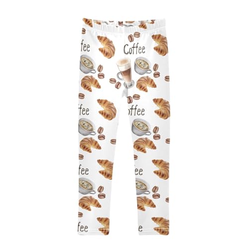 Latte Coffee and Coffee Beans Girls Leggings,Workout Leggings for Girls Toddler Athletic Leggings Size for 3-10T