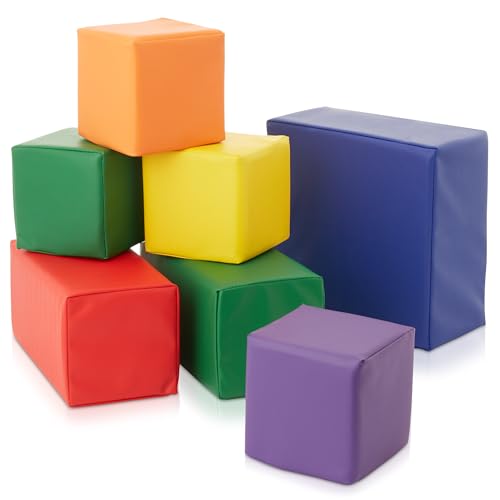 Casafield Large Toddler Foam Building Blocks (7-Piece Set), Soft Play Kids Stacking Cubes, Assorted Colors and Sizes for Daycare, Nursery, Preschool