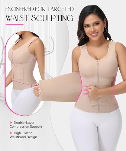 Image of SHAPSHE Waist Trainer for Women Tummy Control with Bra | 80% Nylon 20% Spandex,7 steel bones back support,5 adjustable straps, zipper&3-row hooks,Fit for workout postpartum