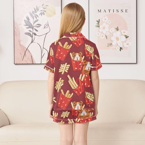 ALAZA Guinea Pig French Fries Satin Pajamas Set Short Sleeve Button Down Sleepwear Summer Pjs 2 Piece4
