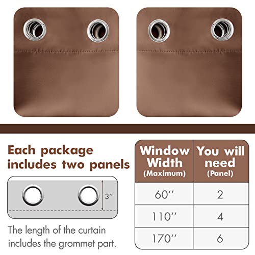 MIULEE Blackout Curtains for Bedroom Living Room Thermal Insulated Room Darkening Mocha Grommet Top Solid Light Blocking Drapery Set of 2 Window Panels 42 x 63 Inches, Cappuccino Brown