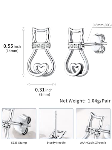 Women 925 Sterling Silver Cubic Zirconia Full Cat Stud Earrings - Thumbnail 5