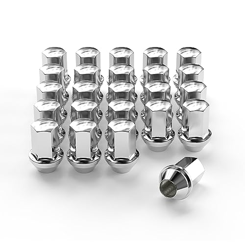 24pcs M14x1.5 Lug Nuts, OEM Factory Style Large Acorn Seat One-Piece Lug Nuts, 7/8" Hex 60 Degree Conical Seat Chrome Finish for 2008+ Chevy Silverado Sierra 1500
